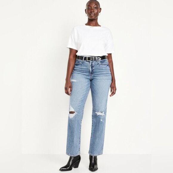 Old Navy High Rise OG Straight Distressed Light Wash Jeans 18 - Picture 1 of 9